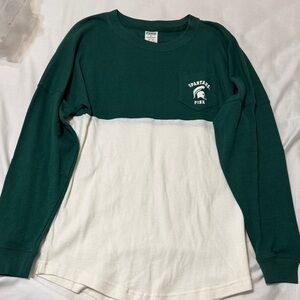 PINK Victoria's Secret Green and White Sweatshirt